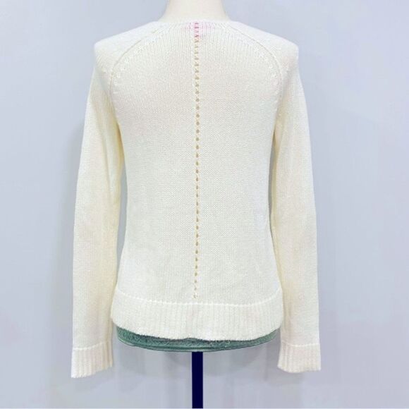 LILLY PULITZER XS Classic Cream Open Knit Crochet V-Neck Sweater Cottagecore - Picture 5 of 16